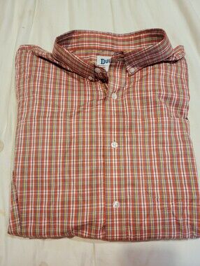 Duluth Trading Company Long Sleeve Plaid Shirt Orange Red Checked Mens Size XL